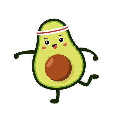 Bandajlı spor bir avokado alınmaya hazır. Sağlıklı yemek ve spor. Düz karakterin vektör illüstrasyonu