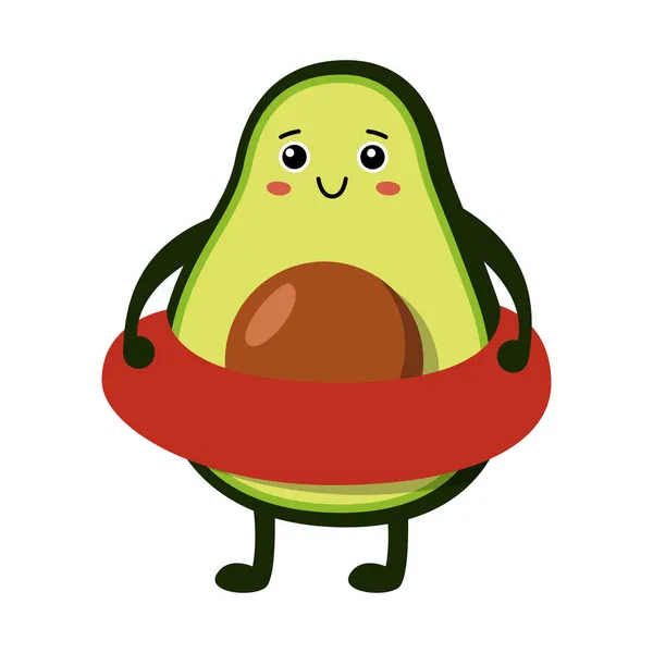 Personagem Abacate Verde Está Círculo Vermelho Comida Saudável Esportes Ilustração — Vetor de Stock