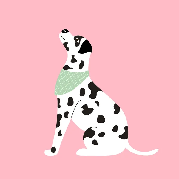 Mignon chien dalmate tacheté blanc isolé sur fond rose — Image vectorielle