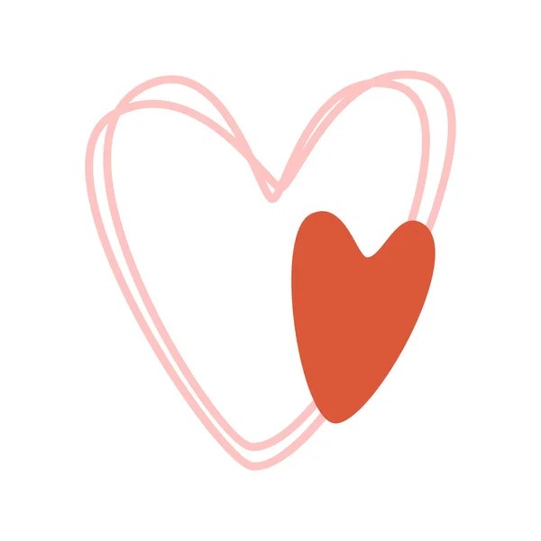 Leuke hand getekend rood en roze hart voor Valentijnsdag — Stockvector