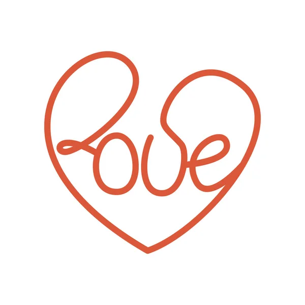 Rode hand getrokken woord liefde in hart silhouet voor Valentijnsdag — Stockvector