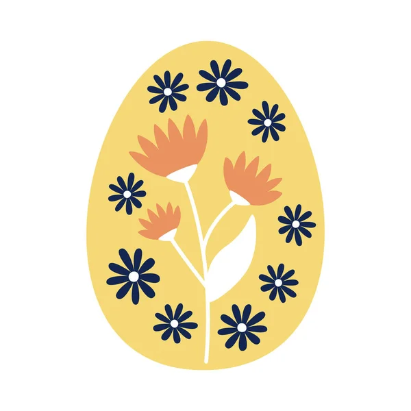 Vetor Amarelo Ovo Páscoa Com Flores Ilustração Decoração Floral —  Vetores de Stock