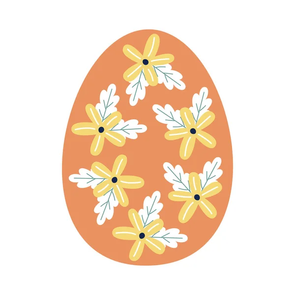 Telur Paskah Oranye Dengan Bunga Dalamnya - Stok Vektor