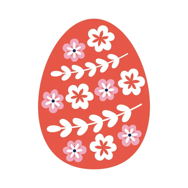 Rotes Osterei Mit Weißen Blüten Drinnen Vektorabbildung Isoliert — Stockvektor