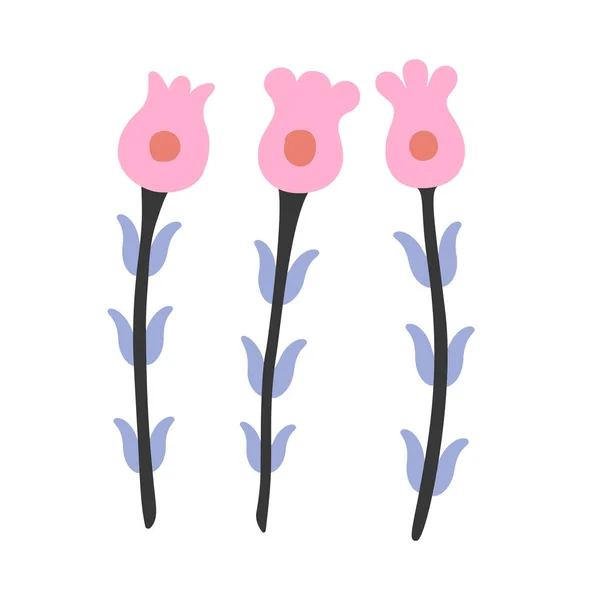 Rózsaszín Izolált Lapos Virág Vektor Klip Művészeti Illusztráció — Stock Vector