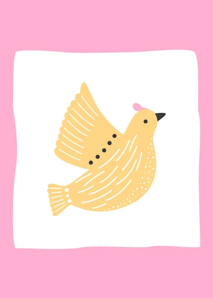 Пасхальный Плакат Желтой Летающей Птицей Розовом Фоне Векторная Иллюстрация Винтажного — стоковый вектор