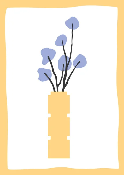 Мінімалістична Сучасна Ілюстрація Синьої Квітки Жовтій Вазі Векторний Плакат Або — стоковий вектор