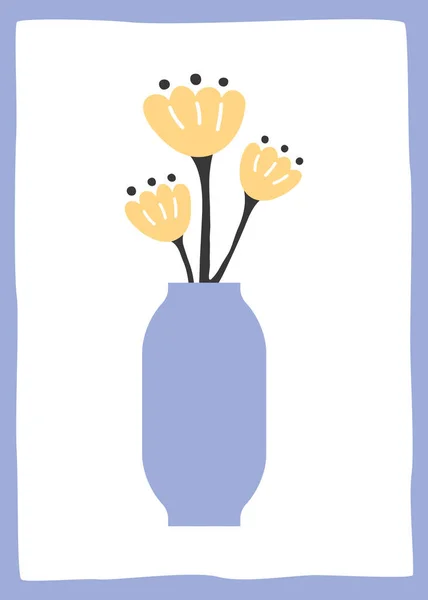 Ilustração Moderna Minimalista Uma Flor Amarela Vaso Roxo Cartaz Vetorial —  Vetores de Stock