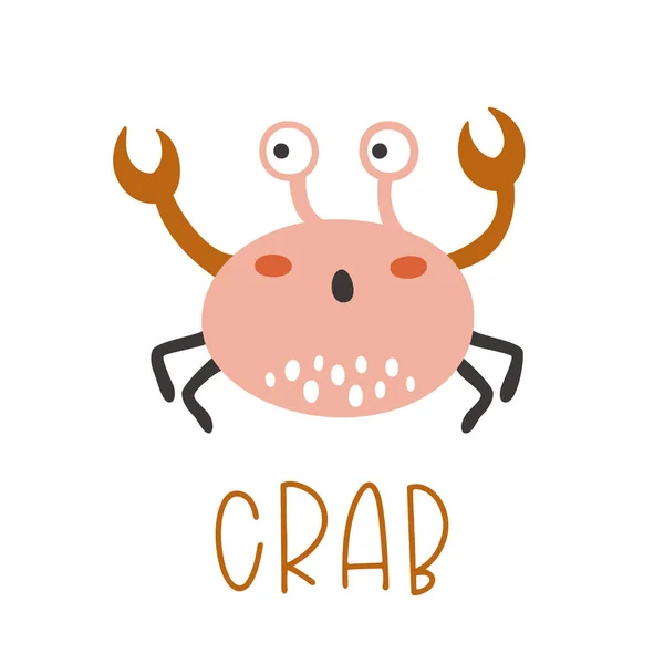 Vector Illustratie Van Een Leuke Cartoon Roze Krab Onderwaterdier Geïsoleerd — Stockvector