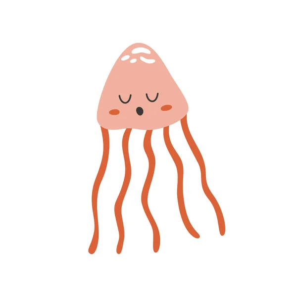 Vector Illustration Pink Cute Jellyfish Isolated Underwater Baby Animal — Vettoriale Stock