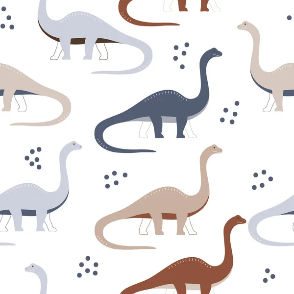 Funny Kids Print Colorful Dinosaur Diplodocus Seamless Pattern Cute Wild — Διανυσματικό Αρχείο