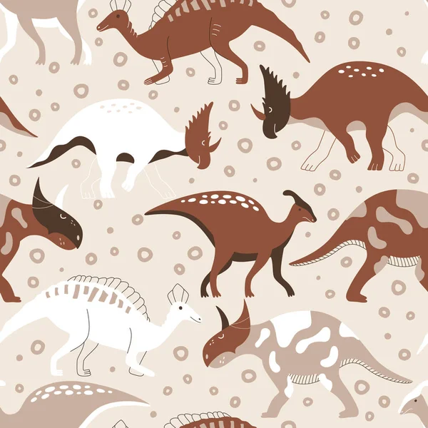 Jurassic Wild Dinosaurs Beige Background Seamless Pattern Animals Fabric Wallpaper — ストックベクタ