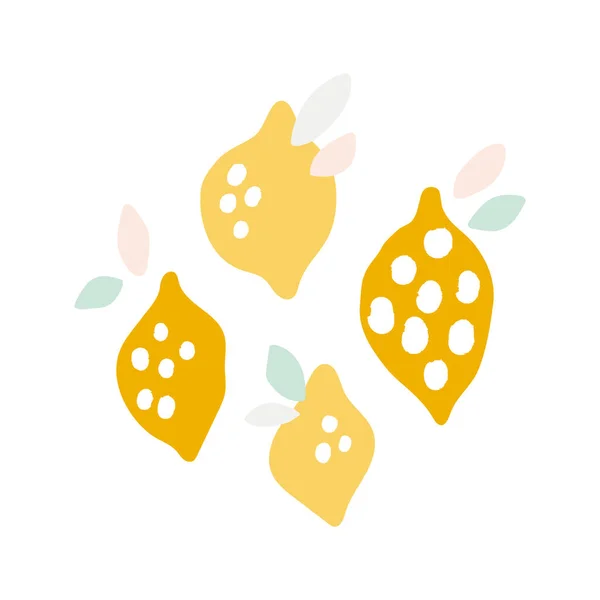 Cute Set Vector Lemons Isolated White Background Fruit Illustration Design — Stock Vector