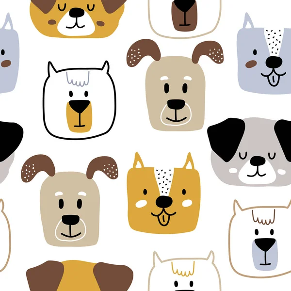 Beyaz Arka Planda Çizimi Şirin Köpek Yüzleri Hayvan Vektör Illüstrasyonlu — Stok Vektör