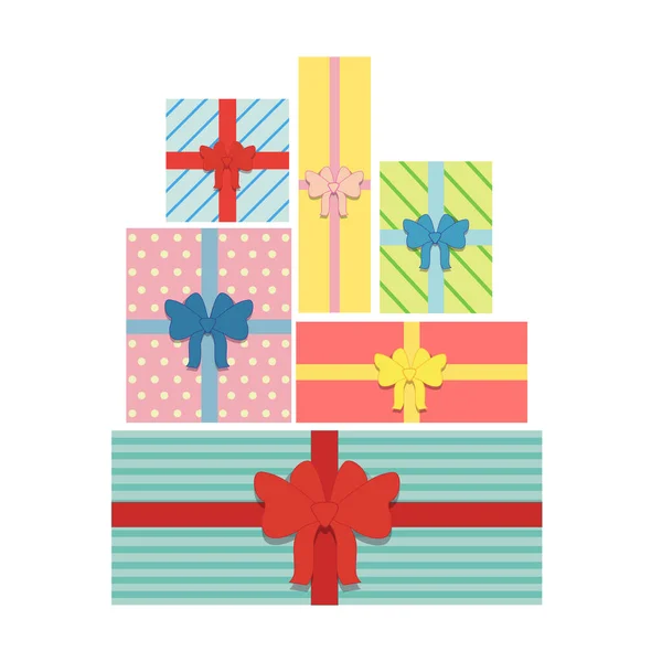 Festive Illustration Set Various Gift Boxes Lush Bows Boxes Surprises — Stock Vector