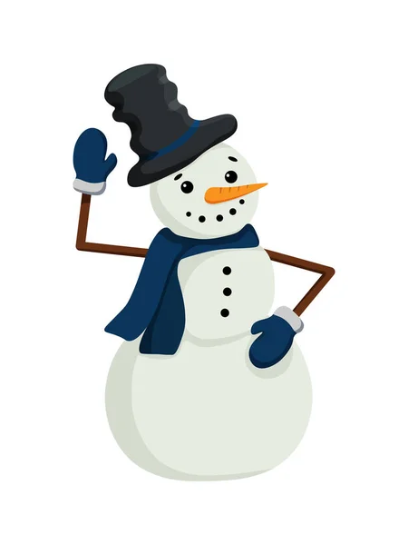 Рождественская Иллюстрация Веселого Снеговика Рукавицах Шляпе Векторная Иллюстрация — стоковый вектор