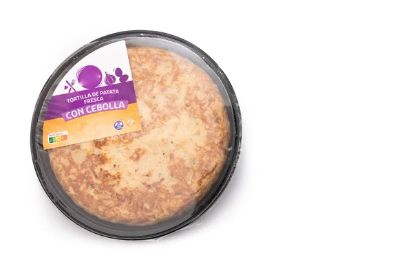 Potato Omelette 스페인어 렛으로알려져 스페인에서 소비되었다 배경에 고립되어 있습니다 스페인 — 스톡 사진