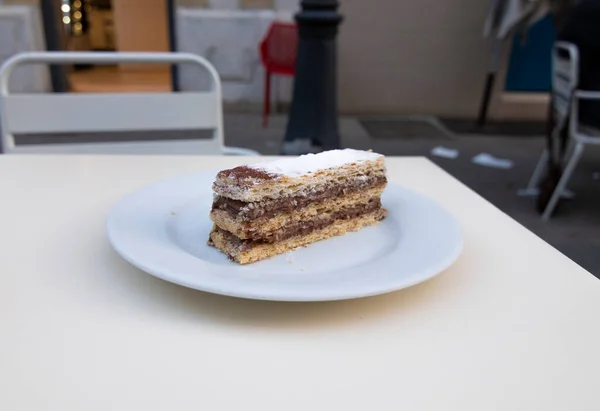 Pezzo Torta Con Strati Cioccolato Concetto Varietà Torta — Foto Stock