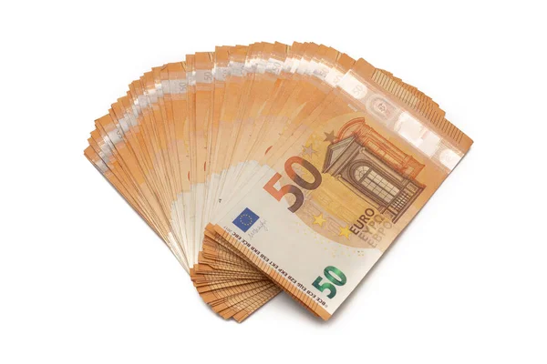 Notas Euro Distribuídas Sob Forma Ventilador Isolado Sobre Fundo Branco — Fotografia de Stock