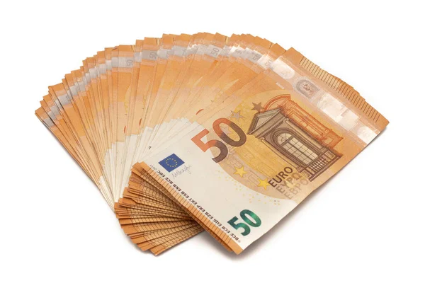 Notas Euro Distribuídas Sob Forma Ventilador Isolado Sobre Fundo Branco — Fotografia de Stock