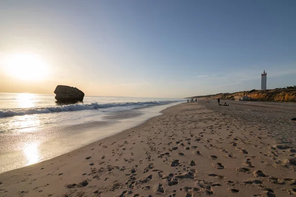 Schöner Sonnenuntergang Strand Von Matalascaas Huelva Sein Berühmter Wachturm Torre — Stockfoto