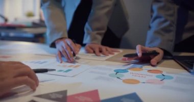 Milenyum Asyalıları, yeni evrak projeleriyle ilgili fikir alışverişinde bulunuyorlar. İş arkadaşları birlikte çalışıyorlar. Başarı stratejisi planlıyorlar. İş arkadaşı takım çalışması konsepti.