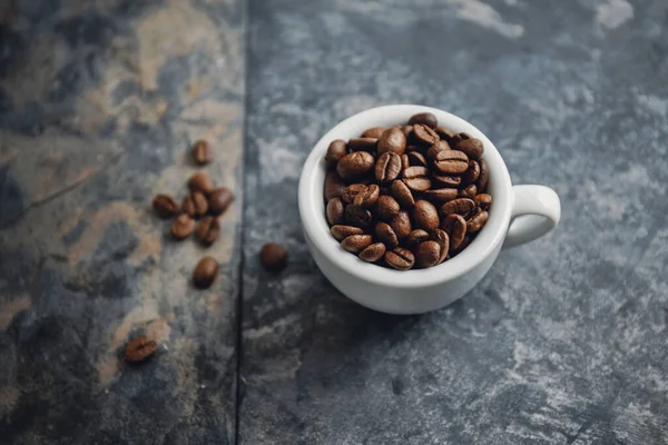 Coffee Beans Cup Stone Background — Stockfoto