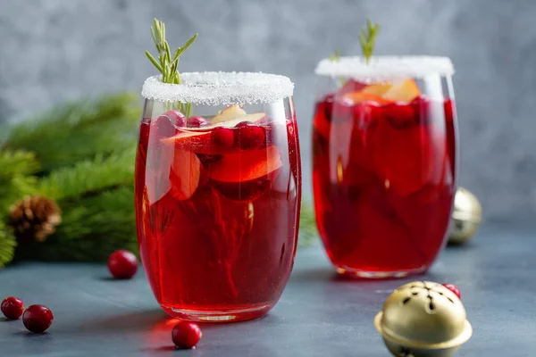 Tasty Fresh Christmas Cocktail Cranberries Served Glasses Closeup — ストック写真