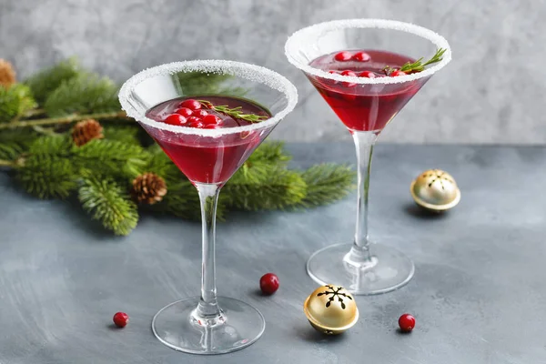Tasty Fresh Christmas Cocktail Cranberries Served Glasses Closeup — Stockfoto