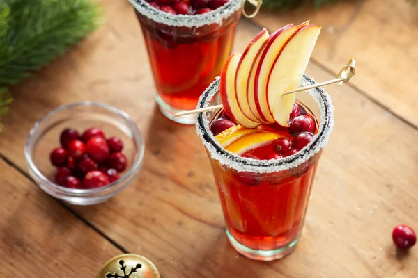 Tasty Fresh Christmas Cocktail Cranberries Served Glasses Closeup — 图库照片