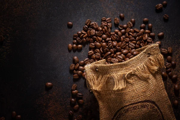 Ziarna Kawy Espresso Zbliżenie Worku Jute — Zdjęcie stockowe