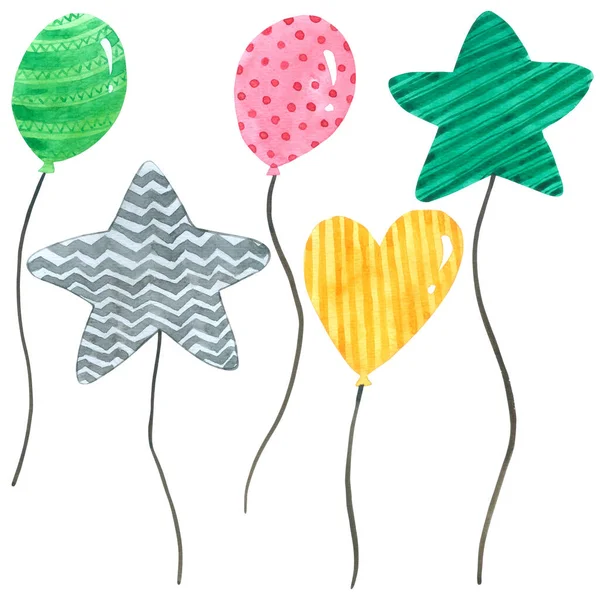 Ballon Set Aquarell Kollektion Auf Weißem Hintergrund Handgezeichnet Für Kinder — Stockfoto