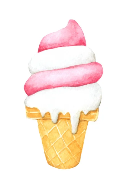 白色背景的草莓香草冰淇淋 装饰和设计用冰淇淋 图案包装 — 图库照片