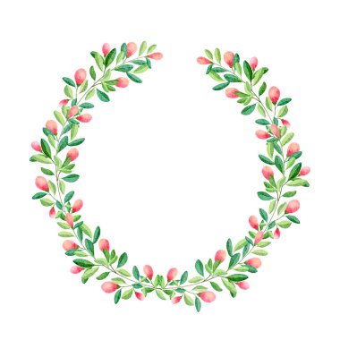 Beyaz arka planda izole edilmiş Noel çelengi suluboya el resmi