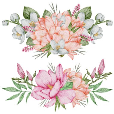 Çiçekli suluboya düğün çiçeği beyaz arkaplanda izole edilmiş.