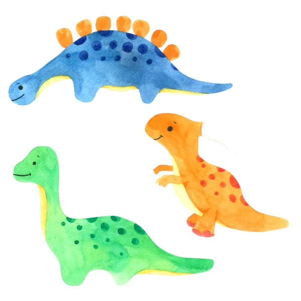 Set Desene Animate Acuarelă Dinozaur Drăguț Dinozaur Izolat Fundal Alb — Fotografie, imagine de stoc