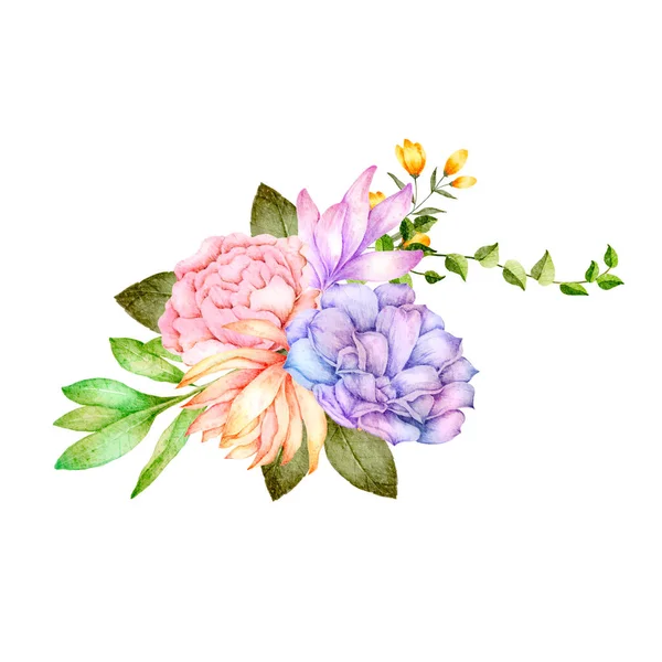 Blomma Bukett Akvarell Isolerad Vit Bakgrund — Stockfoto