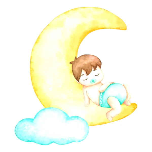 Sweet Dreams Baby Hand Drawn Watercolour Nursery Kids Isolated White — Stock Photo, Image