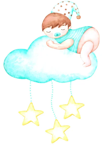 Sweet Dreams Baby Hand Drawn Watercolour Nursery Kids Isolated White — Stock Photo, Image