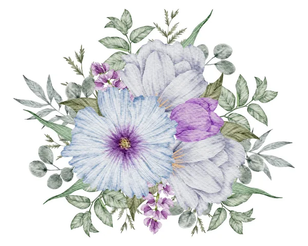 Çiçekli suluboya düğün çiçeği beyaz arkaplanda izole edilmiş.