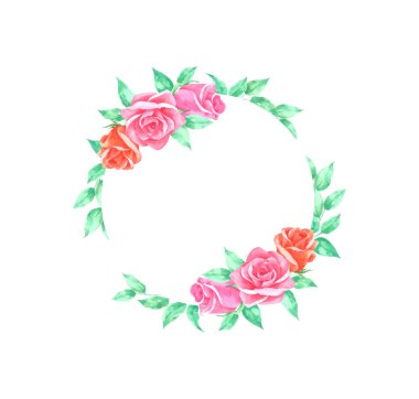 Çiçek çelengi suluboya beyaz arkaplanda izole edildi