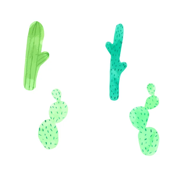 Collezione Acquerello Cactus Isolato Sfondo Bianco Disegnato Mano Dipinto Biglietto — Vettoriale Stock