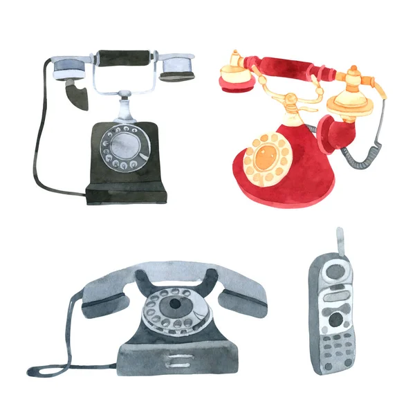 Eski Telefon Suluboya Koleksiyonu — Stok Vektör