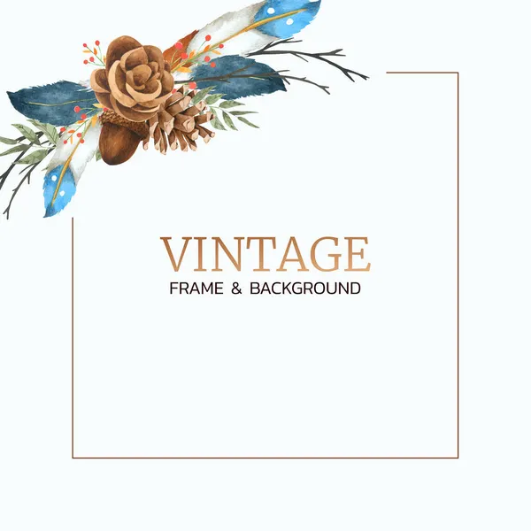 Vintage Boho Frame Background Watercolour — Stock Vector
