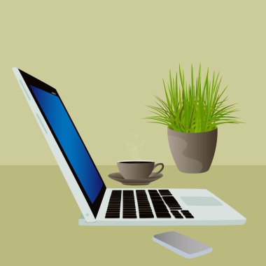 Bilgisayarlı iş yeri. vektör illüstrasyonu.