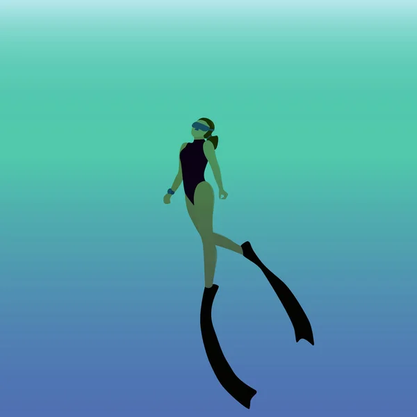 Wektor Ilustracja Dziewczyna Freediver Pod Wodą — Wektor stockowy