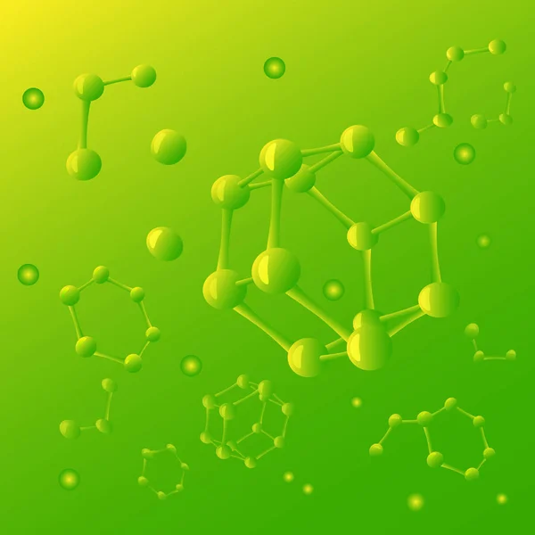 Altıgen moleküllü yeşil arkaplan. Vektör illüstrasyonu.
