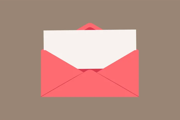 İçinde boş bir kağıt olan pembe bir zarf aç. Vektör illüstrasyonu.