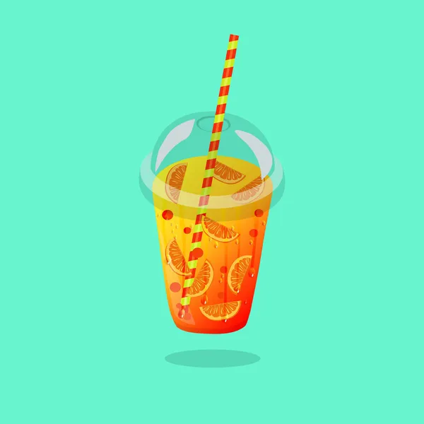 Limonada Con Rodajas Naranja Taza Plástico Desechable Transparente Con Una — Vector de stock