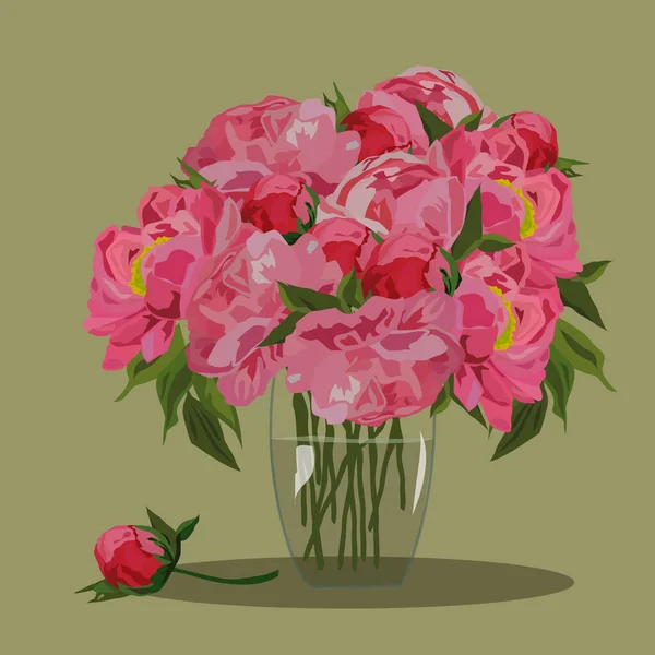 Illustration Vectorielle Des Pivoines Dans Vase Verre — Image vectorielle